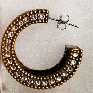 SILPADA Leather Together Brass Crystal Hoop Earrings